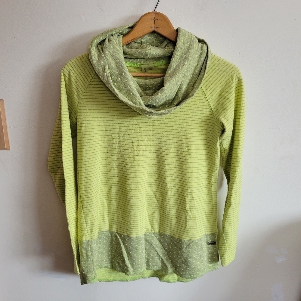Pink Lotuse Cowl Turtle Neck Sweater Green Polka Dot Long Sleeve Small